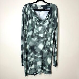MM6 Maison Martin Margiela Abstract Cowl Nexk Long Sleeve Green Gray Mini Dress